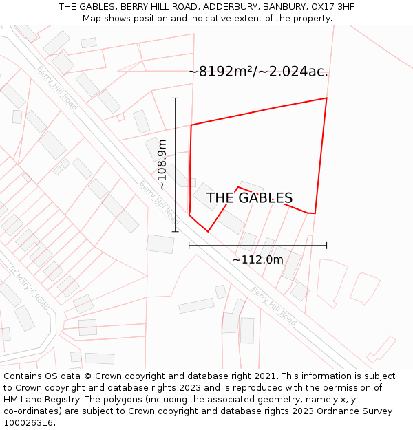 THE GABLES, BERRY HILL ROAD, ADDERBURY, BANBURY, OX17 3HF: Plot and title map