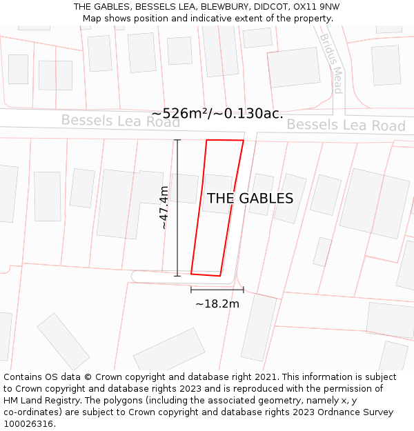 THE GABLES, BESSELS LEA, BLEWBURY, DIDCOT, OX11 9NW: Plot and title map