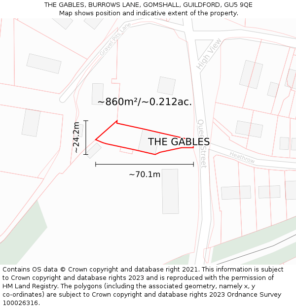 THE GABLES, BURROWS LANE, GOMSHALL, GUILDFORD, GU5 9QE: Plot and title map