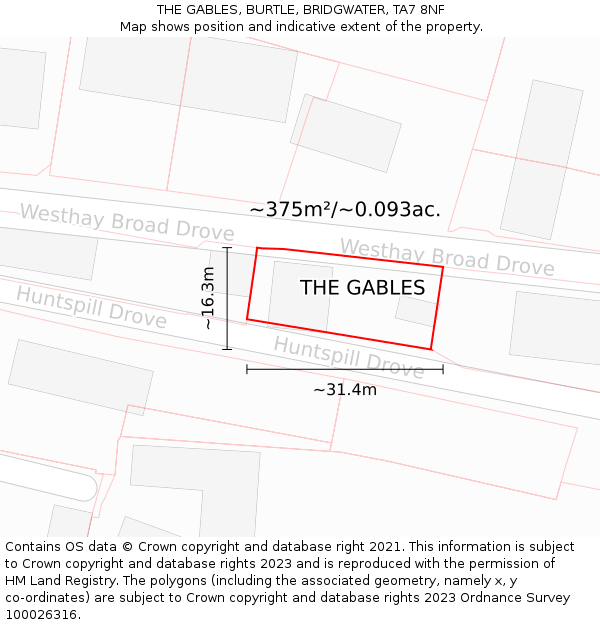 THE GABLES, BURTLE, BRIDGWATER, TA7 8NF: Plot and title map