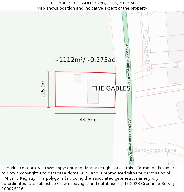 THE GABLES, CHEADLE ROAD, LEEK, ST13 5RE: Plot and title map