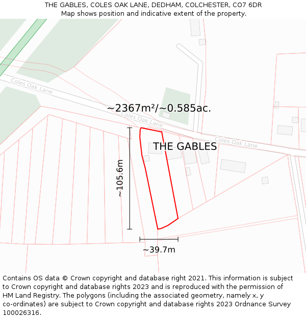 THE GABLES, COLES OAK LANE, DEDHAM, COLCHESTER, CO7 6DR: Plot and title map