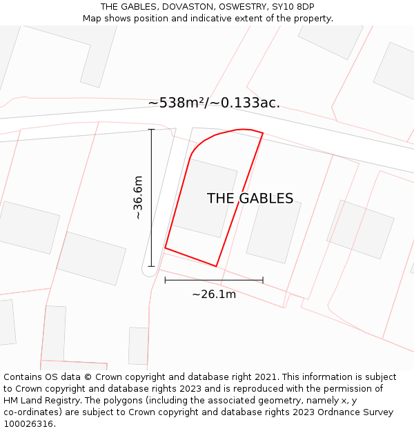 THE GABLES, DOVASTON, OSWESTRY, SY10 8DP: Plot and title map