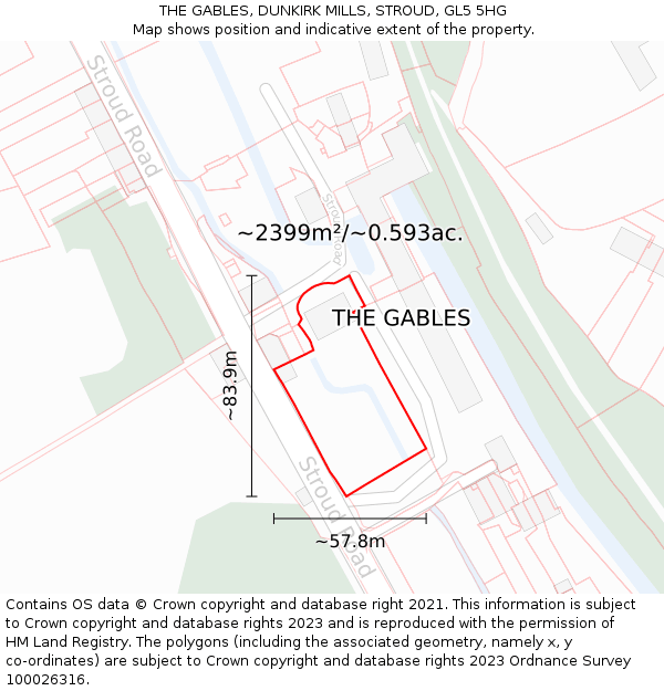 THE GABLES, DUNKIRK MILLS, STROUD, GL5 5HG: Plot and title map