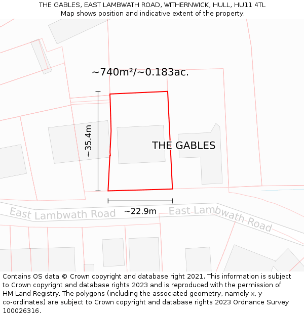 THE GABLES, EAST LAMBWATH ROAD, WITHERNWICK, HULL, HU11 4TL: Plot and title map