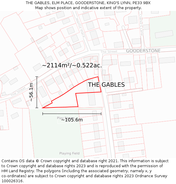 THE GABLES, ELM PLACE, GOODERSTONE, KING'S LYNN, PE33 9BX: Plot and title map