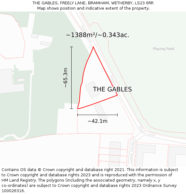 THE GABLES, FREELY LANE, BRAMHAM, WETHERBY, LS23 6RR: Plot and title map