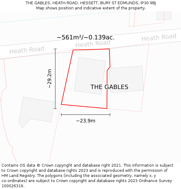 THE GABLES, HEATH ROAD, HESSETT, BURY ST EDMUNDS, IP30 9BJ: Plot and title map