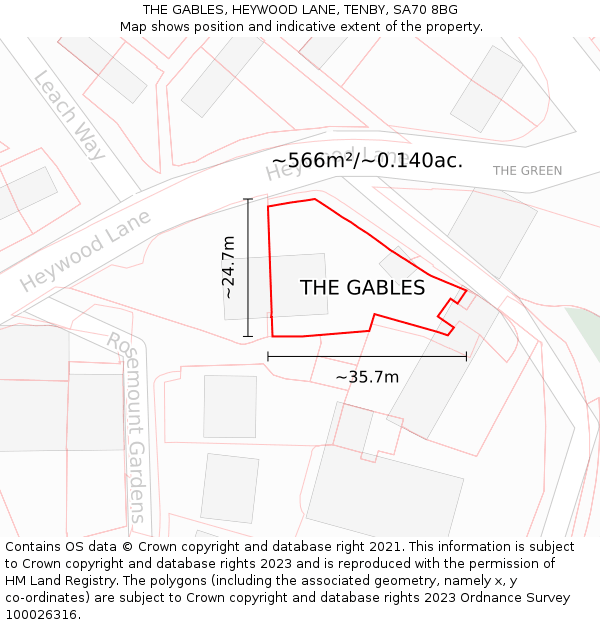 THE GABLES, HEYWOOD LANE, TENBY, SA70 8BG: Plot and title map