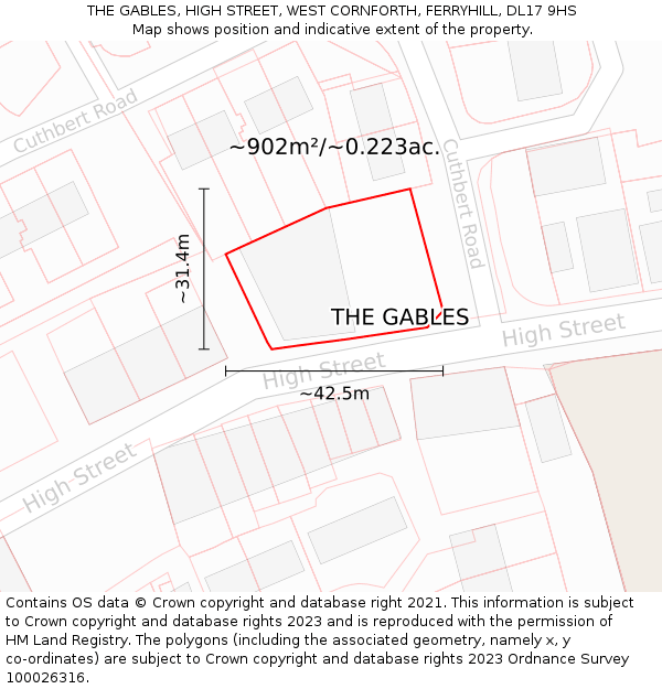 THE GABLES, HIGH STREET, WEST CORNFORTH, FERRYHILL, DL17 9HS: Plot and title map