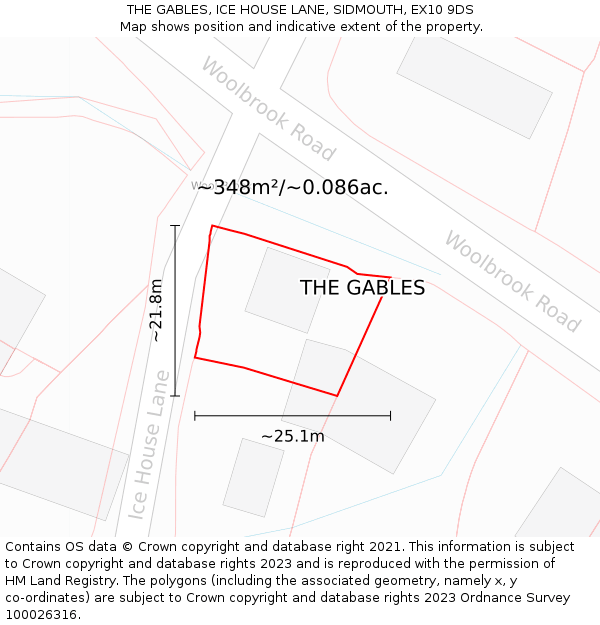 THE GABLES, ICE HOUSE LANE, SIDMOUTH, EX10 9DS: Plot and title map