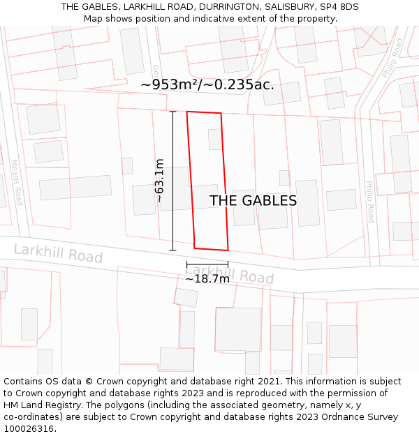 THE GABLES, LARKHILL ROAD, DURRINGTON, SALISBURY, SP4 8DS: Plot and title map