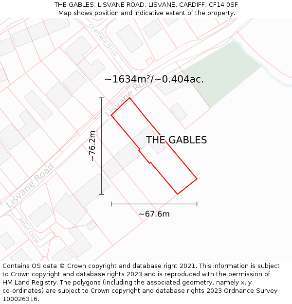 THE GABLES, LISVANE ROAD, LISVANE, CARDIFF, CF14 0SF: Plot and title map