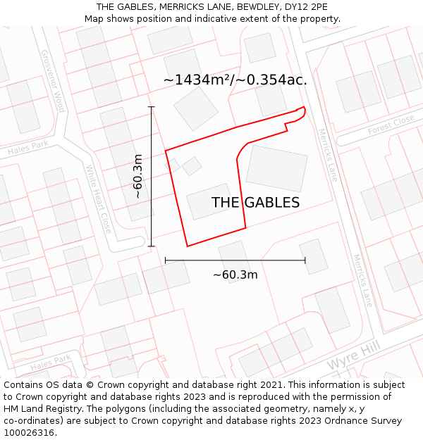 THE GABLES, MERRICKS LANE, BEWDLEY, DY12 2PE: Plot and title map