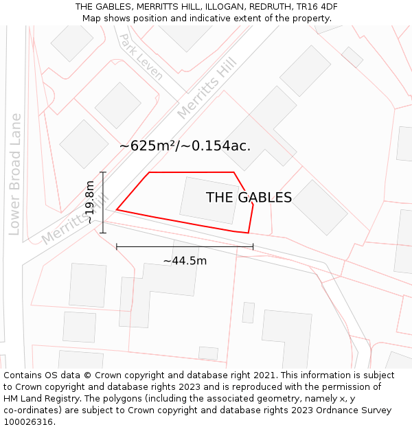 THE GABLES, MERRITTS HILL, ILLOGAN, REDRUTH, TR16 4DF: Plot and title map