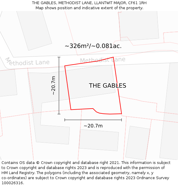 THE GABLES, METHODIST LANE, LLANTWIT MAJOR, CF61 1RH: Plot and title map