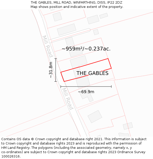 THE GABLES, MILL ROAD, WINFARTHING, DISS, IP22 2DZ: Plot and title map