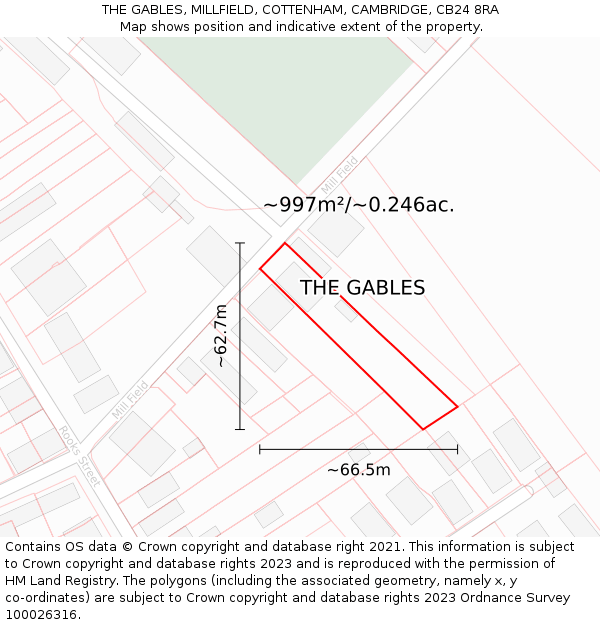 THE GABLES, MILLFIELD, COTTENHAM, CAMBRIDGE, CB24 8RA: Plot and title map
