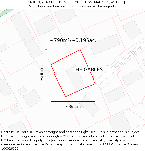 THE GABLES, PEAR TREE DRIVE, LEIGH SINTON, MALVERN, WR13 5EJ: Plot and title map