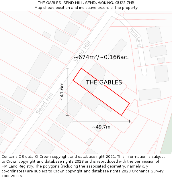 THE GABLES, SEND HILL, SEND, WOKING, GU23 7HR: Plot and title map