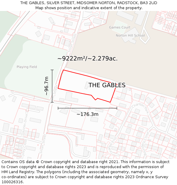 THE GABLES, SILVER STREET, MIDSOMER NORTON, RADSTOCK, BA3 2UD: Plot and title map