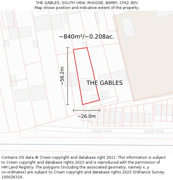 THE GABLES, SOUTH VIEW, RHOOSE, BARRY, CF62 3EN: Plot and title map