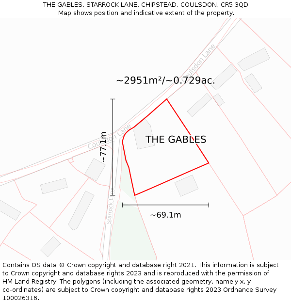 THE GABLES, STARROCK LANE, CHIPSTEAD, COULSDON, CR5 3QD: Plot and title map