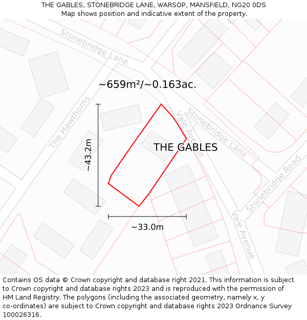 THE GABLES, STONEBRIDGE LANE, WARSOP, MANSFIELD, NG20 0DS: Plot and title map