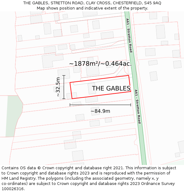 THE GABLES, STRETTON ROAD, CLAY CROSS, CHESTERFIELD, S45 9AQ: Plot and title map