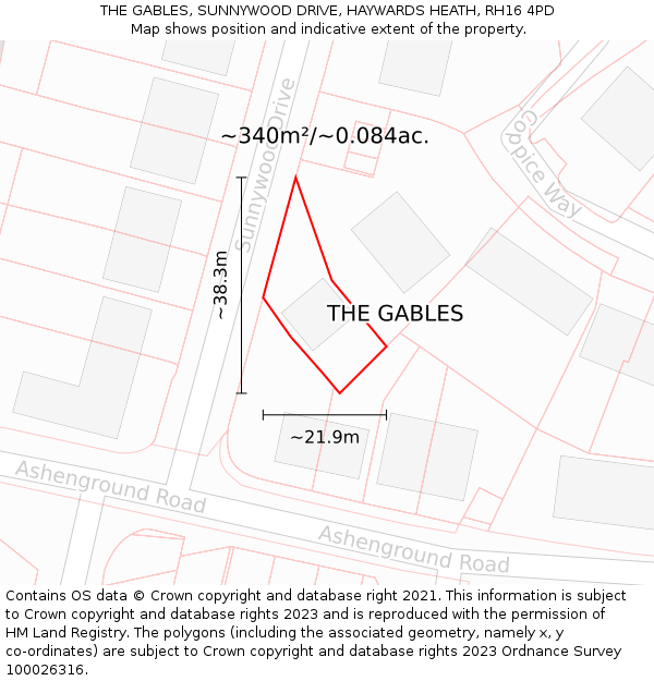 THE GABLES, SUNNYWOOD DRIVE, HAYWARDS HEATH, RH16 4PD: Plot and title map