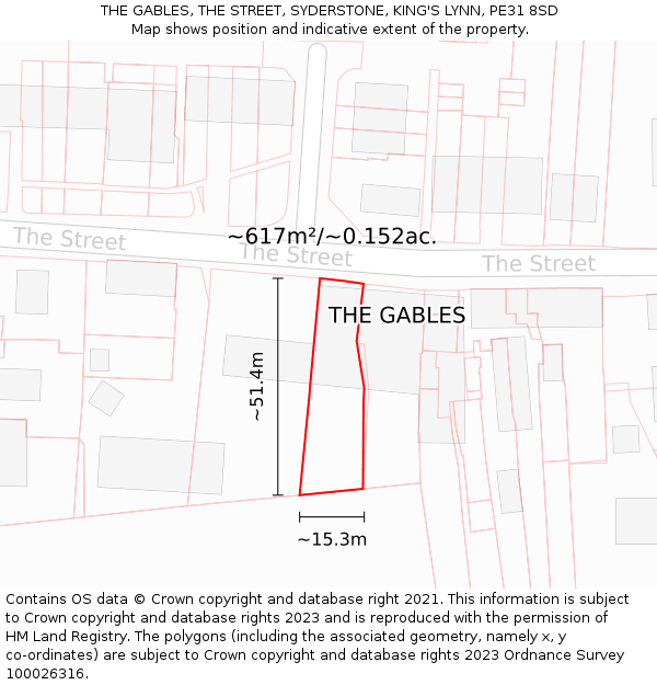 THE GABLES, THE STREET, SYDERSTONE, KING'S LYNN, PE31 8SD: Plot and title map
