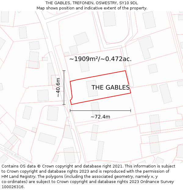 THE GABLES, TREFONEN, OSWESTRY, SY10 9DL: Plot and title map