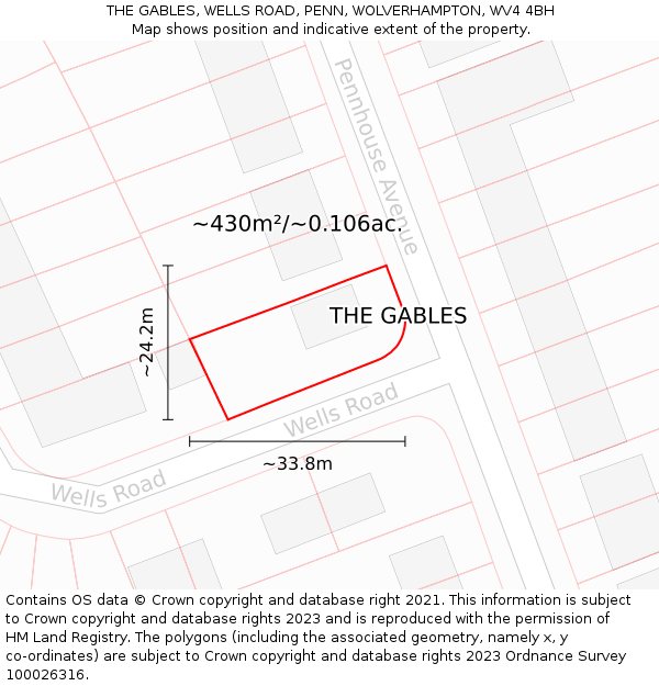 THE GABLES, WELLS ROAD, PENN, WOLVERHAMPTON, WV4 4BH: Plot and title map