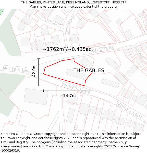 THE GABLES, WHITES LANE, KESSINGLAND, LOWESTOFT, NR33 7TF: Plot and title map