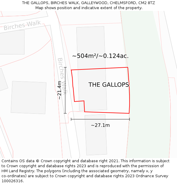 THE GALLOPS, BIRCHES WALK, GALLEYWOOD, CHELMSFORD, CM2 8TZ: Plot and title map