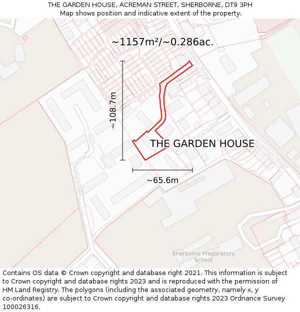 THE GARDEN HOUSE, ACREMAN STREET, SHERBORNE, DT9 3PH: Plot and title map