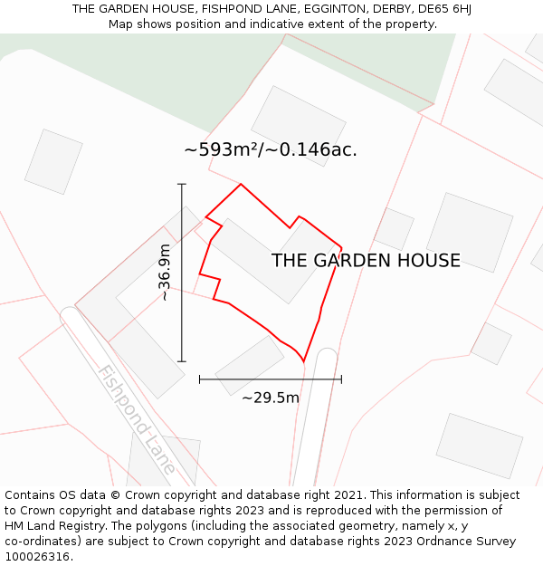 THE GARDEN HOUSE, FISHPOND LANE, EGGINTON, DERBY, DE65 6HJ: Plot and title map