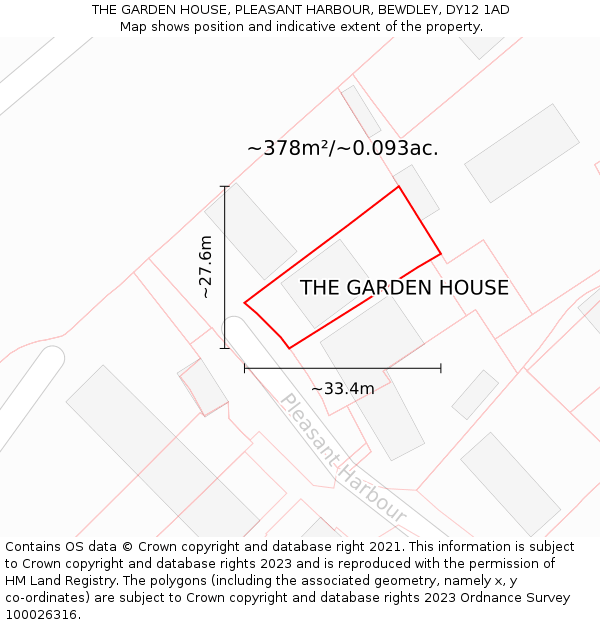 THE GARDEN HOUSE, PLEASANT HARBOUR, BEWDLEY, DY12 1AD: Plot and title map