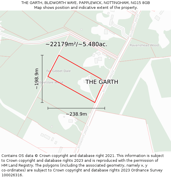 THE GARTH, BLIDWORTH WAYE, PAPPLEWICK, NOTTINGHAM, NG15 8GB: Plot and title map