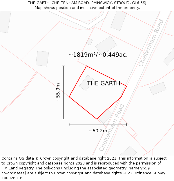 THE GARTH, CHELTENHAM ROAD, PAINSWICK, STROUD, GL6 6SJ: Plot and title map
