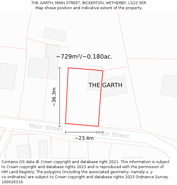THE GARTH, MAIN STREET, BICKERTON, WETHERBY, LS22 5ER: Plot and title map