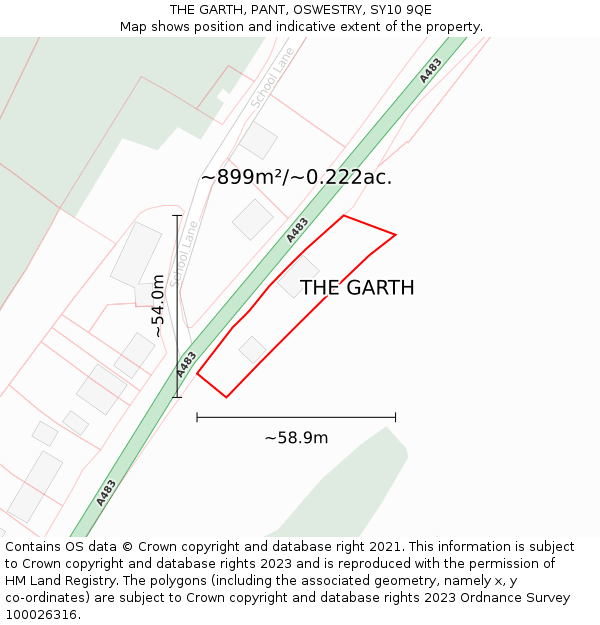 THE GARTH, PANT, OSWESTRY, SY10 9QE: Plot and title map