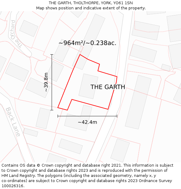 THE GARTH, THOLTHORPE, YORK, YO61 1SN: Plot and title map