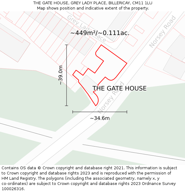 THE GATE HOUSE, GREY LADY PLACE, BILLERICAY, CM11 1LU: Plot and title map