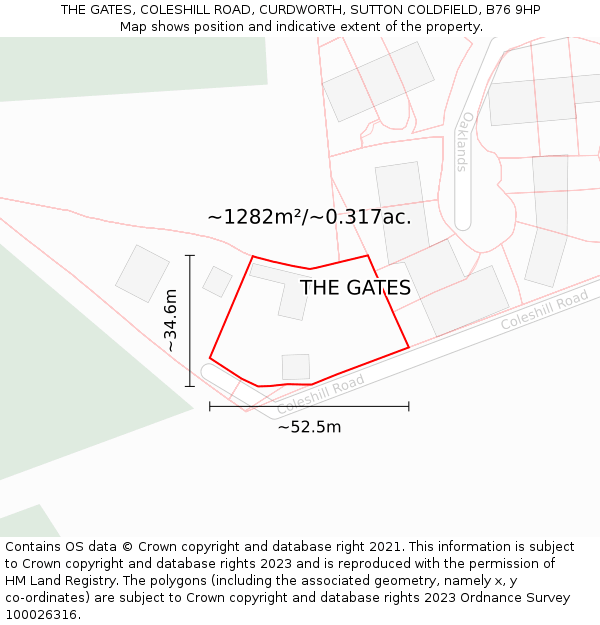 THE GATES, COLESHILL ROAD, CURDWORTH, SUTTON COLDFIELD, B76 9HP: Plot and title map