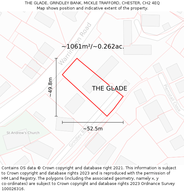 THE GLADE, GRINDLEY BANK, MICKLE TRAFFORD, CHESTER, CH2 4EQ: Plot and title map