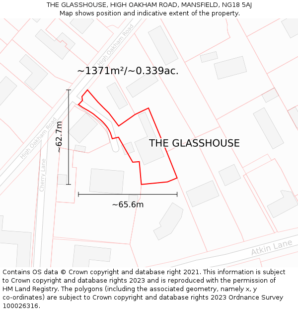 THE GLASSHOUSE, HIGH OAKHAM ROAD, MANSFIELD, NG18 5AJ: Plot and title map