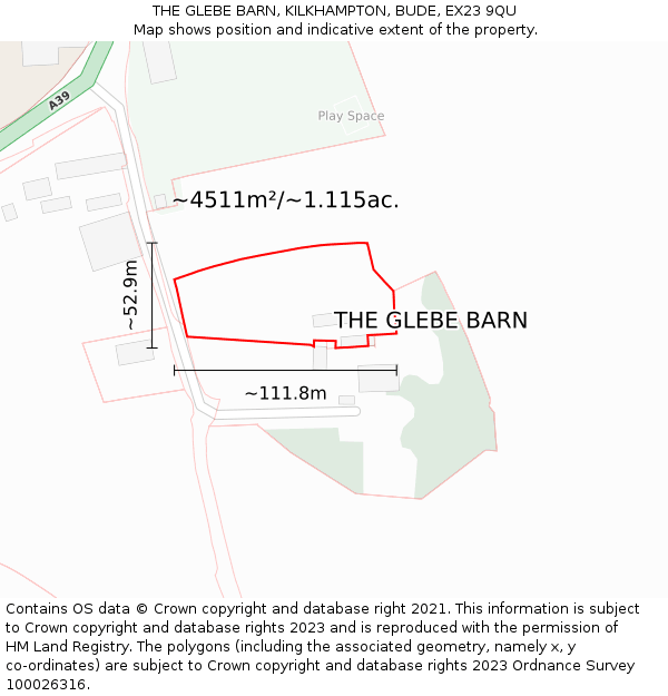 THE GLEBE BARN, KILKHAMPTON, BUDE, EX23 9QU: Plot and title map
