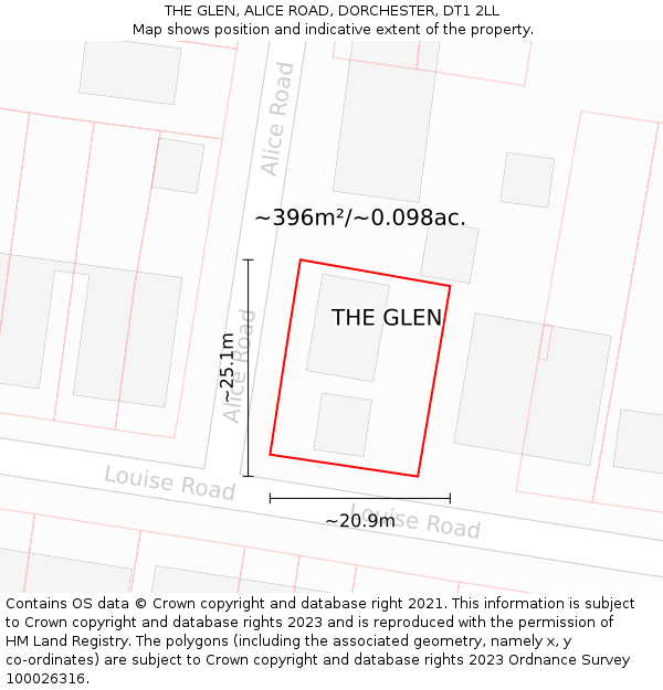 THE GLEN, ALICE ROAD, DORCHESTER, DT1 2LL: Plot and title map