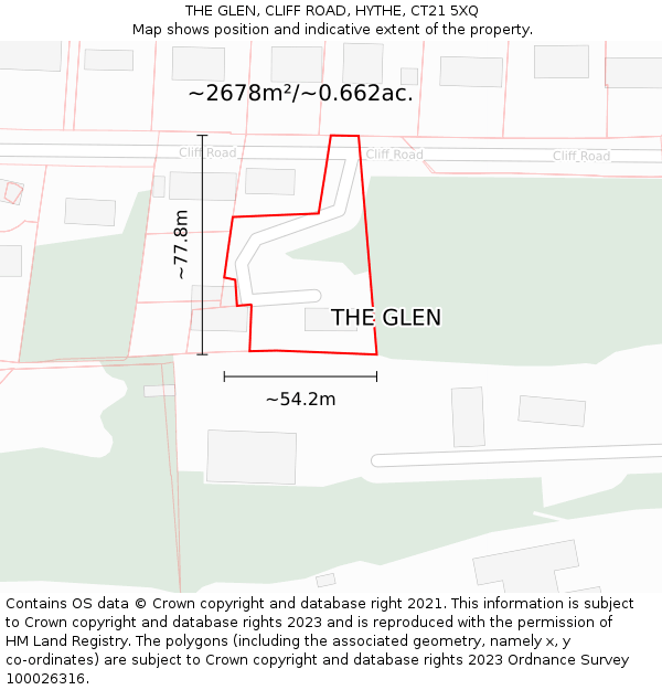 THE GLEN, CLIFF ROAD, HYTHE, CT21 5XQ: Plot and title map
